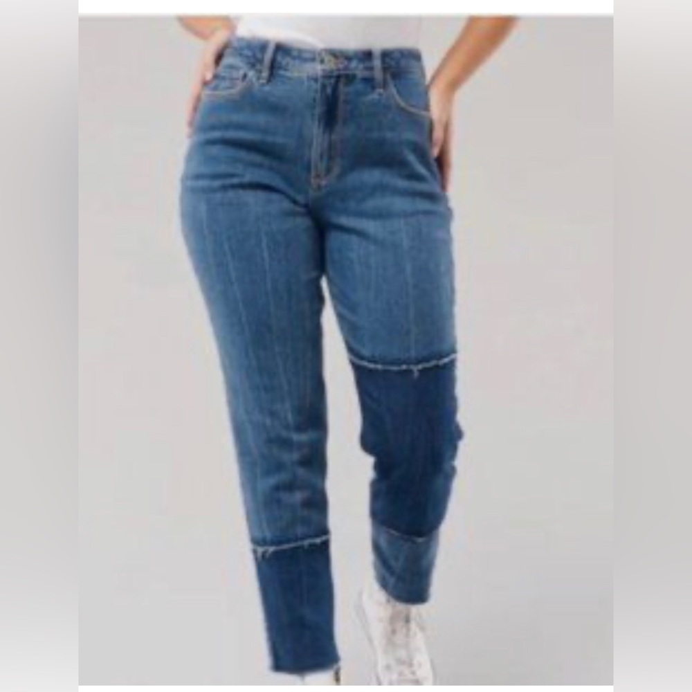 Hollister mid blue curvy high rise patchwork mom jeans size 15R W32/L27 new - Picture 7 of 14